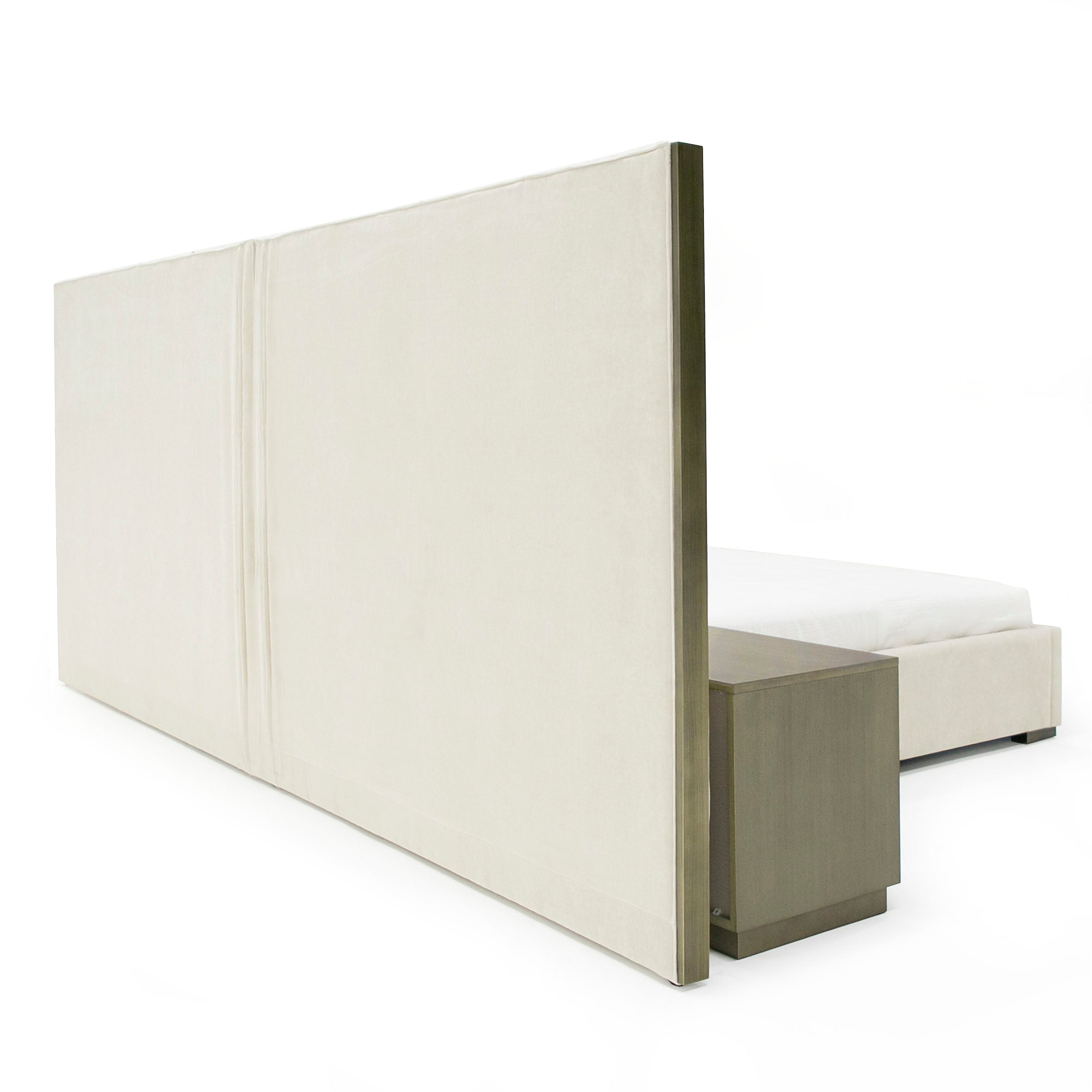 Nixa - Modern Beige Velvet + Brushed Bronze Bed - Modern Beige Velvet + Brushed Bronze Bed