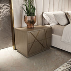 Eastern King Nixa - Modern Beige Velvet + Brushed Bronze + Birch 4-Piece Bedroom Set - Modern Beige Velvet + Brushed Bronze + Birch 4 - Piece Bedroom Set