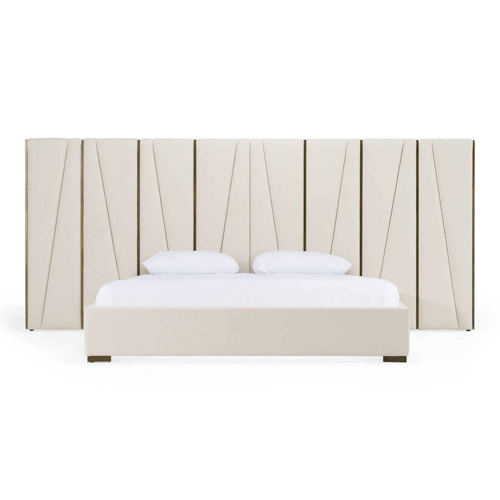 Nixa - Modern Beige Velvet + Brushed Bronze Bed - Modern Beige Velvet + Brushed Bronze Bed