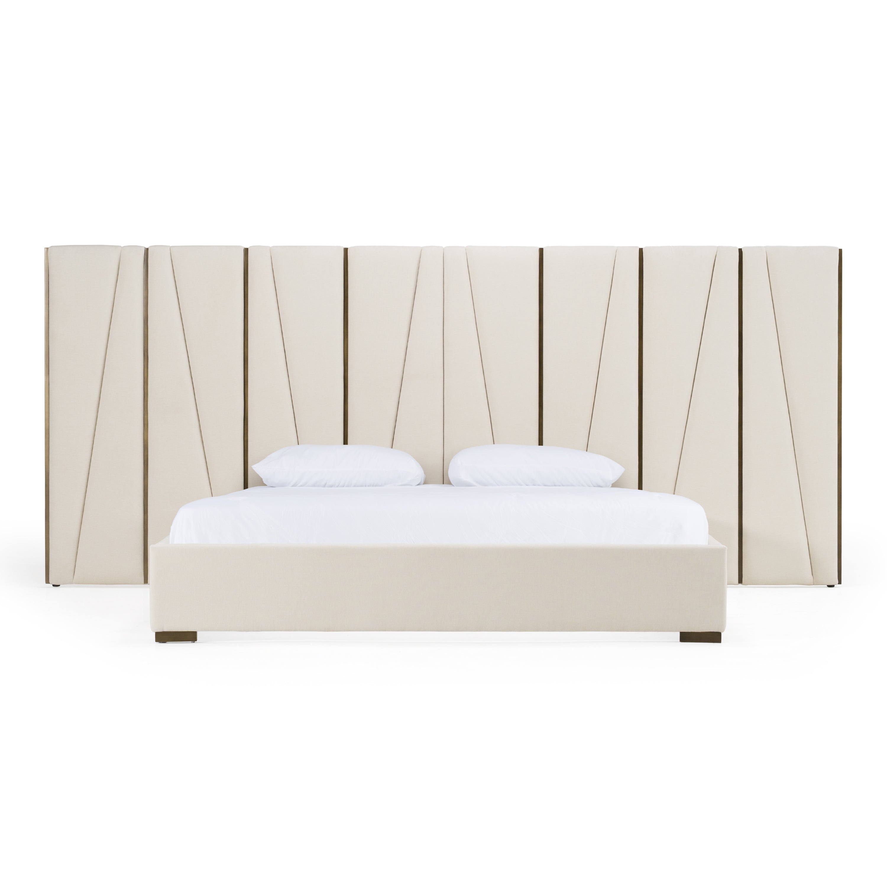 Nixa - Modern Beige Velvet + Brushed Bronze Bed - Modern Beige Velvet + Brushed Bronze Bed