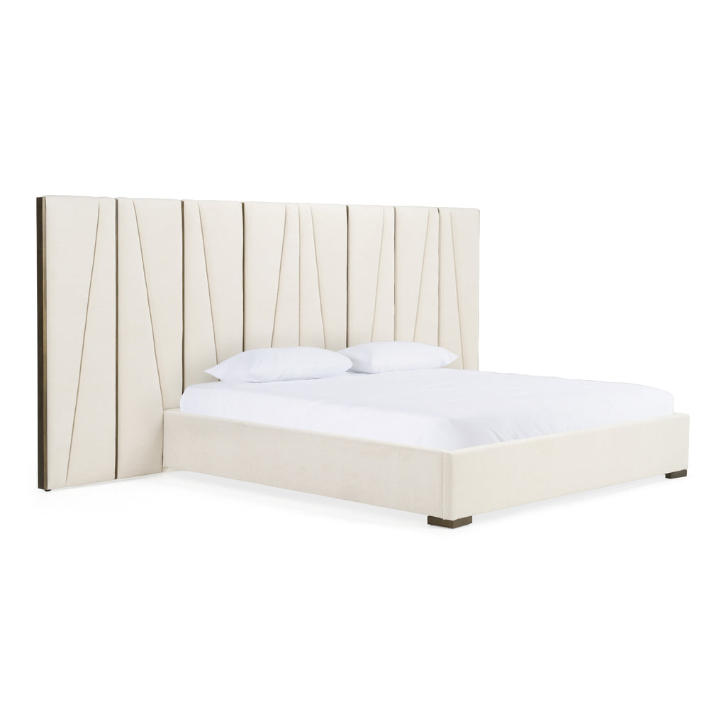 Nixa - Modern Beige Velvet + Brushed Bronze + Birch Bed + Nightstands - eastern - Modern Beige Velvet + Brushed Bronze + Birch Bed + Nightstands - eastern