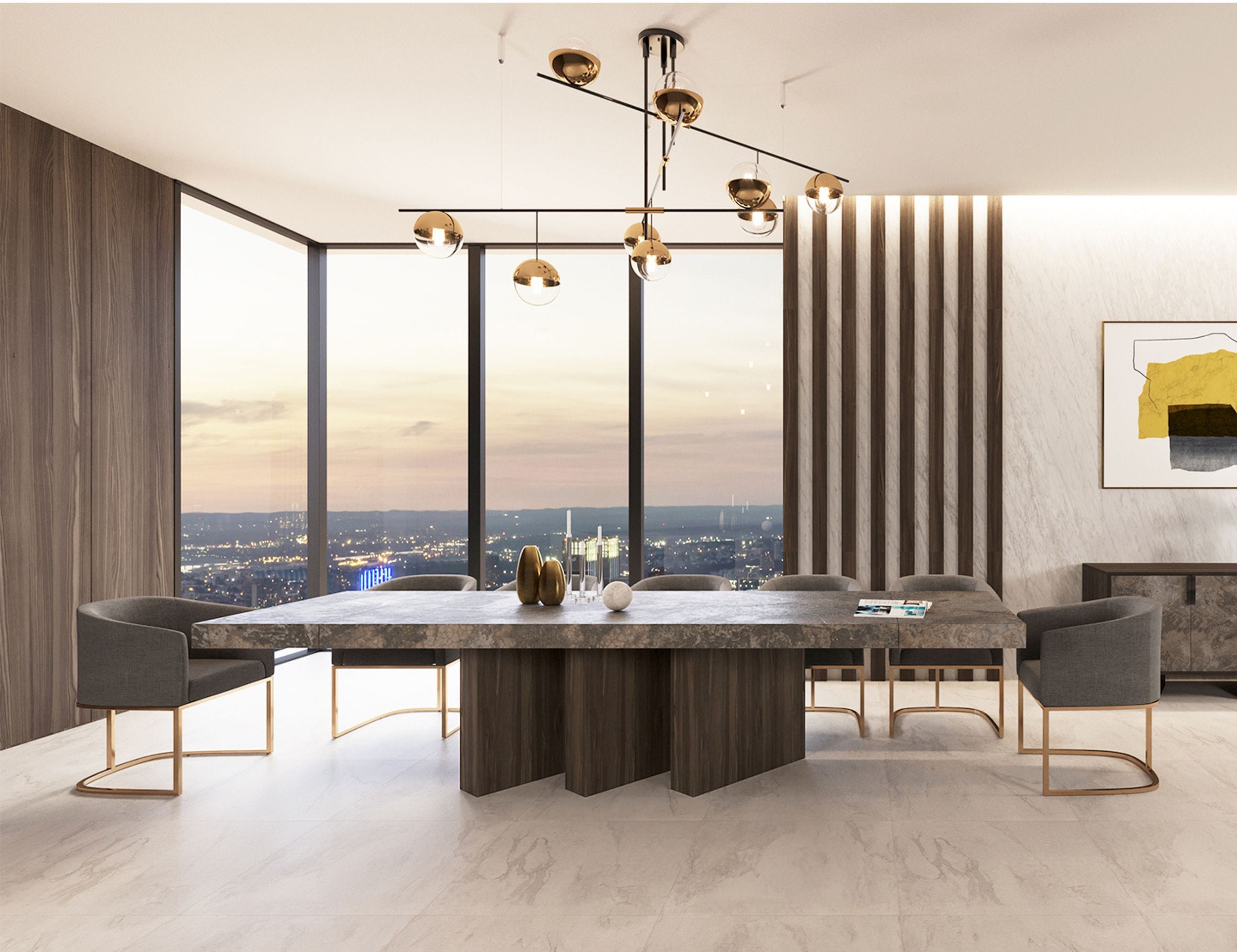 Amsterdam - Modern Grey Volcano & Eucalyptus Oak Dining Table