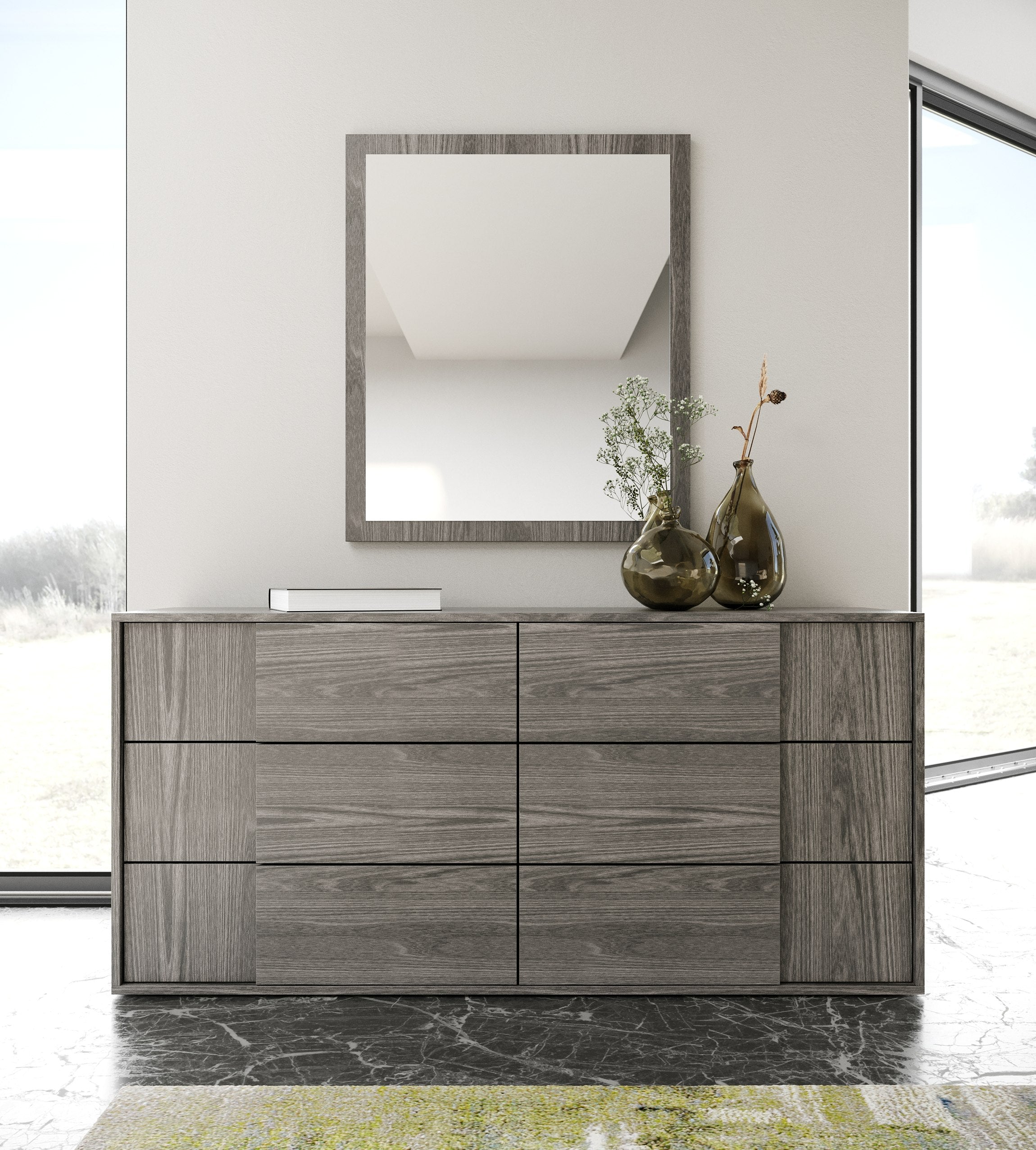 Byrne + Asus - Modern Grey Fabric + Elm Grey 4-Piece Bedroom Set - Modern Grey Fabric + Elm Grey 4 - Piece Bedroom Set