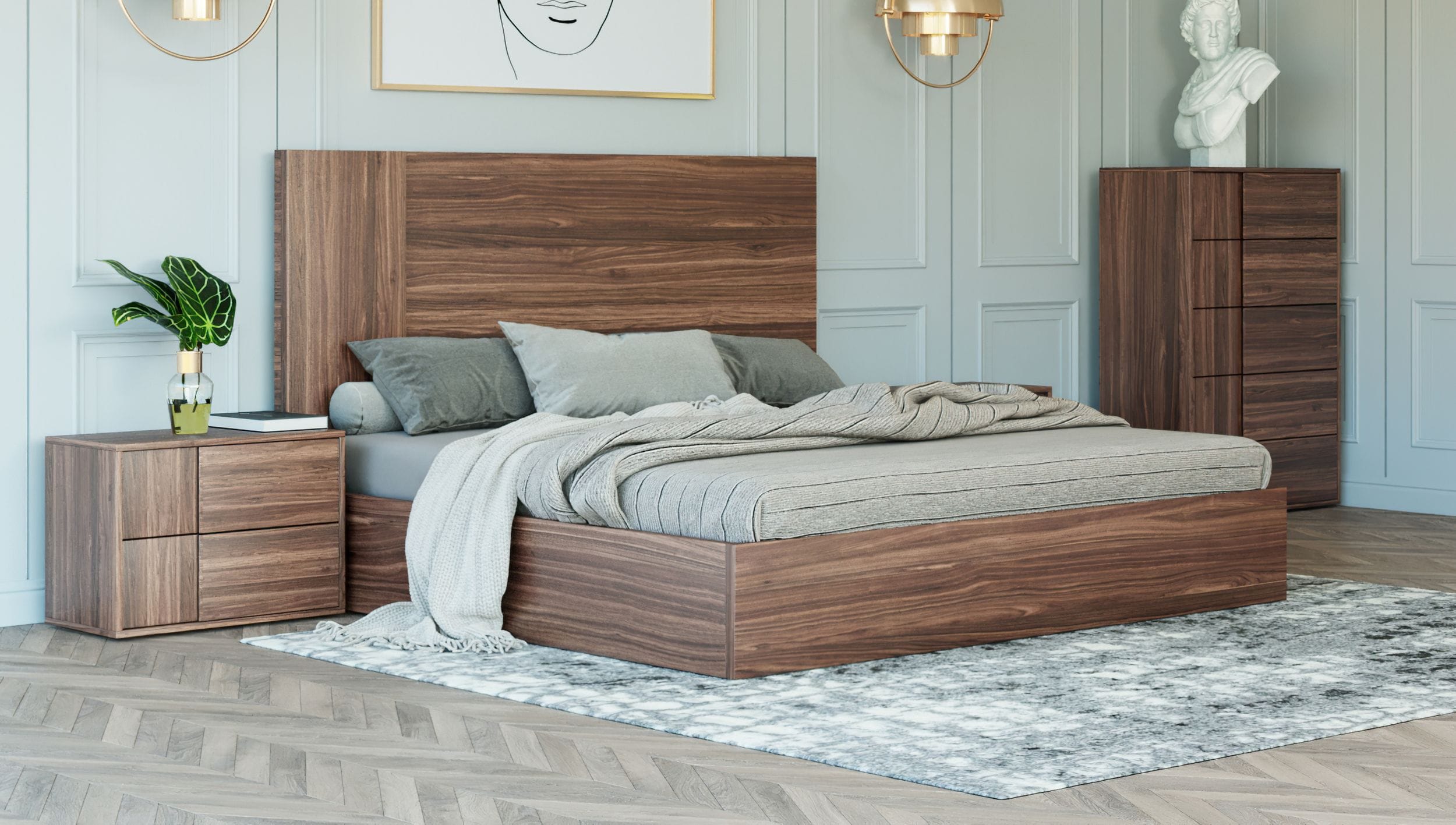 Asus - Italian Modern Walnut Bed - Italian Modern Walnut Bed