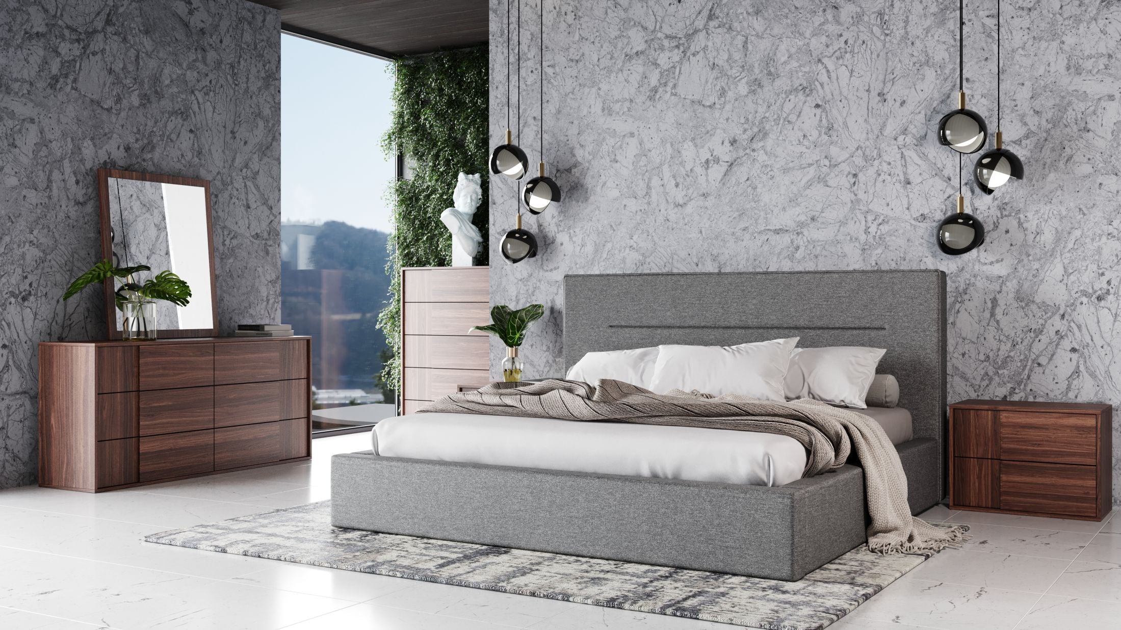 Juliana - Eastern King Italian Modern Grey Upholstered Bed - Eastern King Italian Modern Grey Upholstered Bed