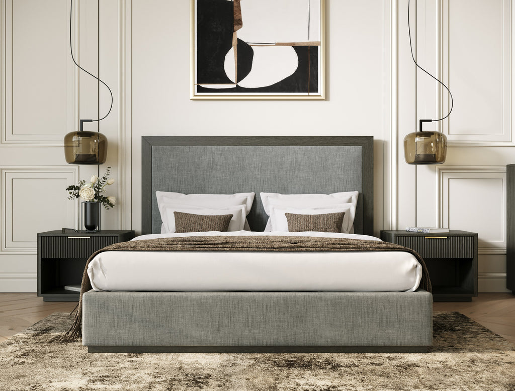 Eastern King Santa Barbara + Santa Monica - Modern Grey Fabric + Grey Wash Bedroom Set - Modern Grey Fabric + Grey Wash Bedroom Set