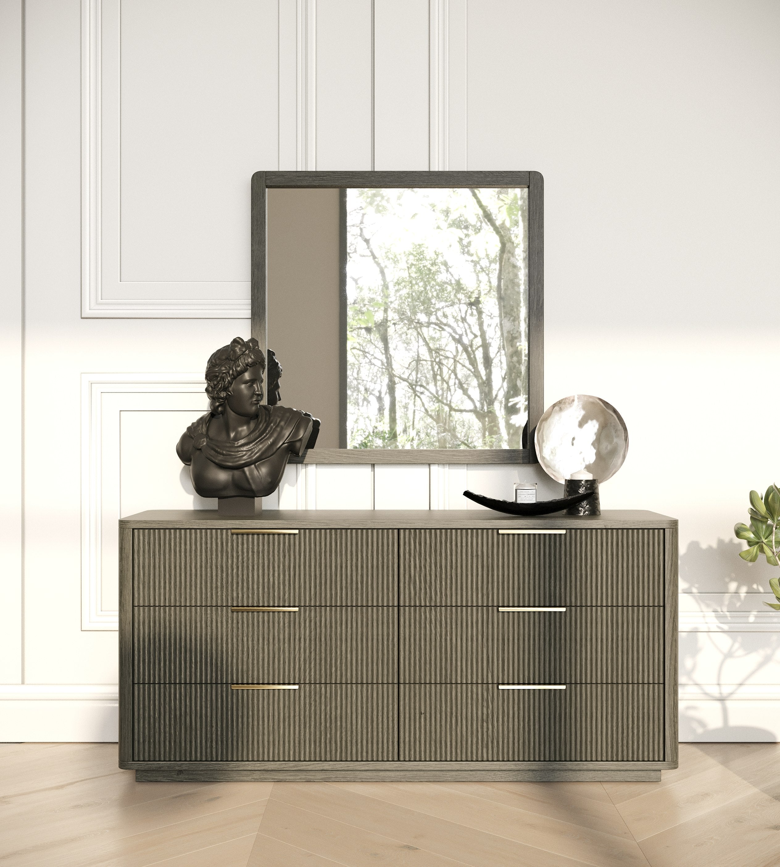 Eastern King Santa Barbara + Santa Monica - Modern Grey Fabric + Grey Wash Bedroom Set - Modern Grey Fabric + Grey Wash Bedroom Set