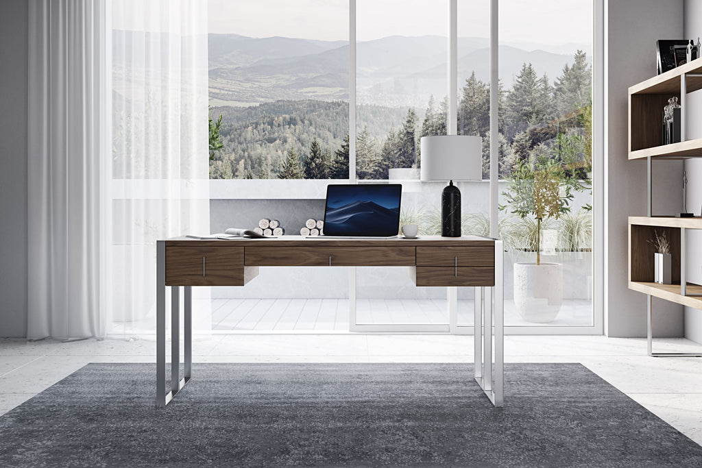 Orcutt - Modern Walnut & Stainless Steel Desk