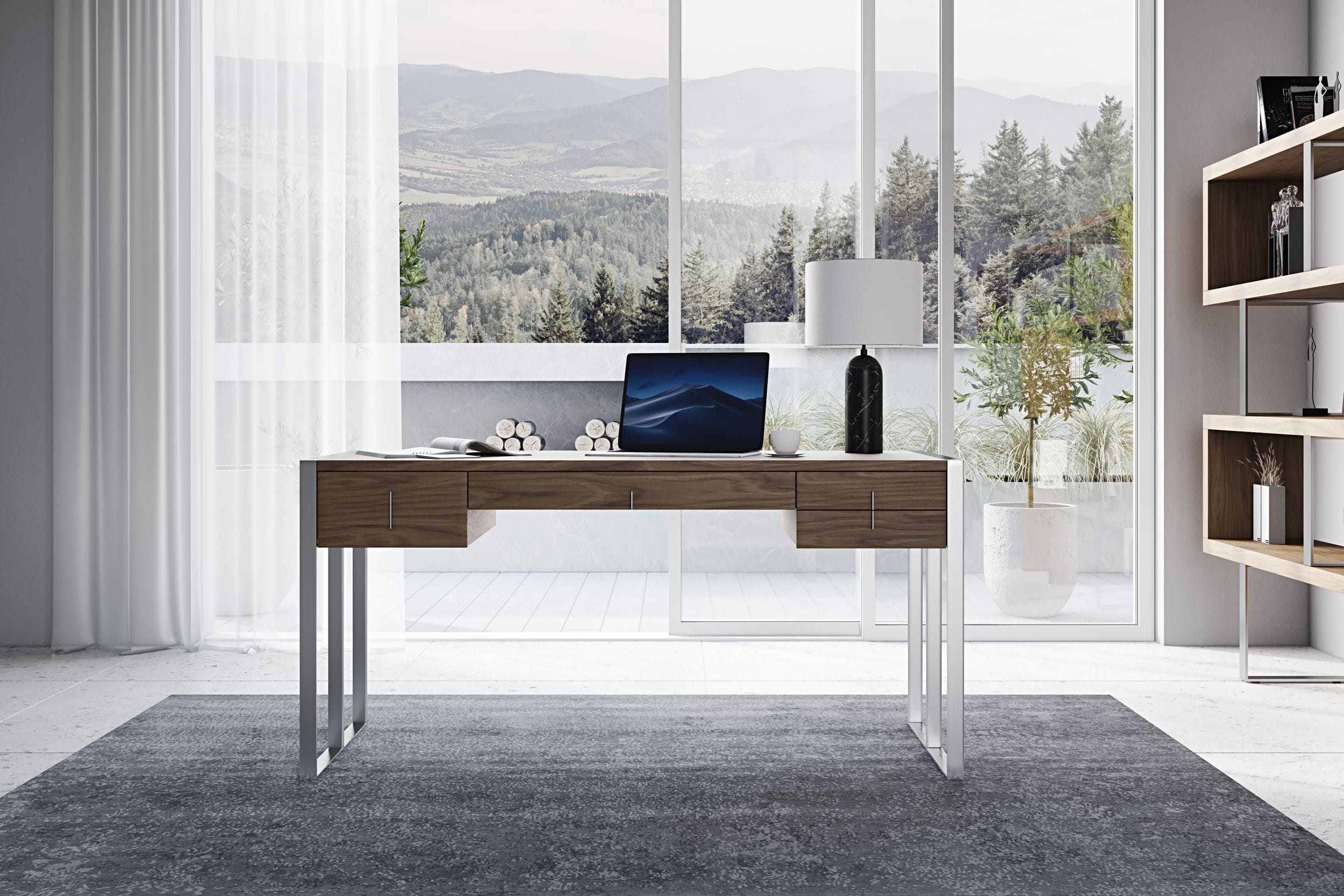 Orcutt - Modern Walnut & Stainless Steel Desk