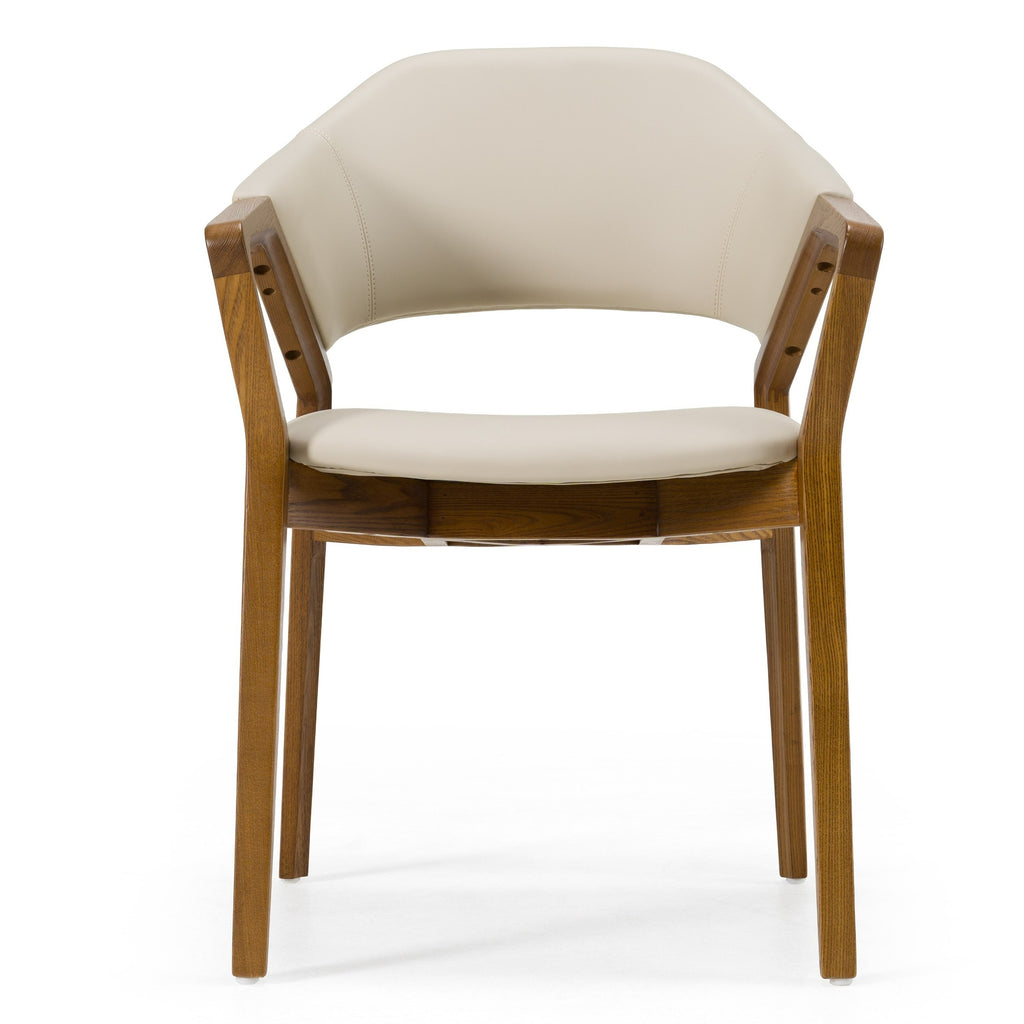 Ocasio - Mid-Century Modern Cream Vegan Leather + Walnut Dining Chair