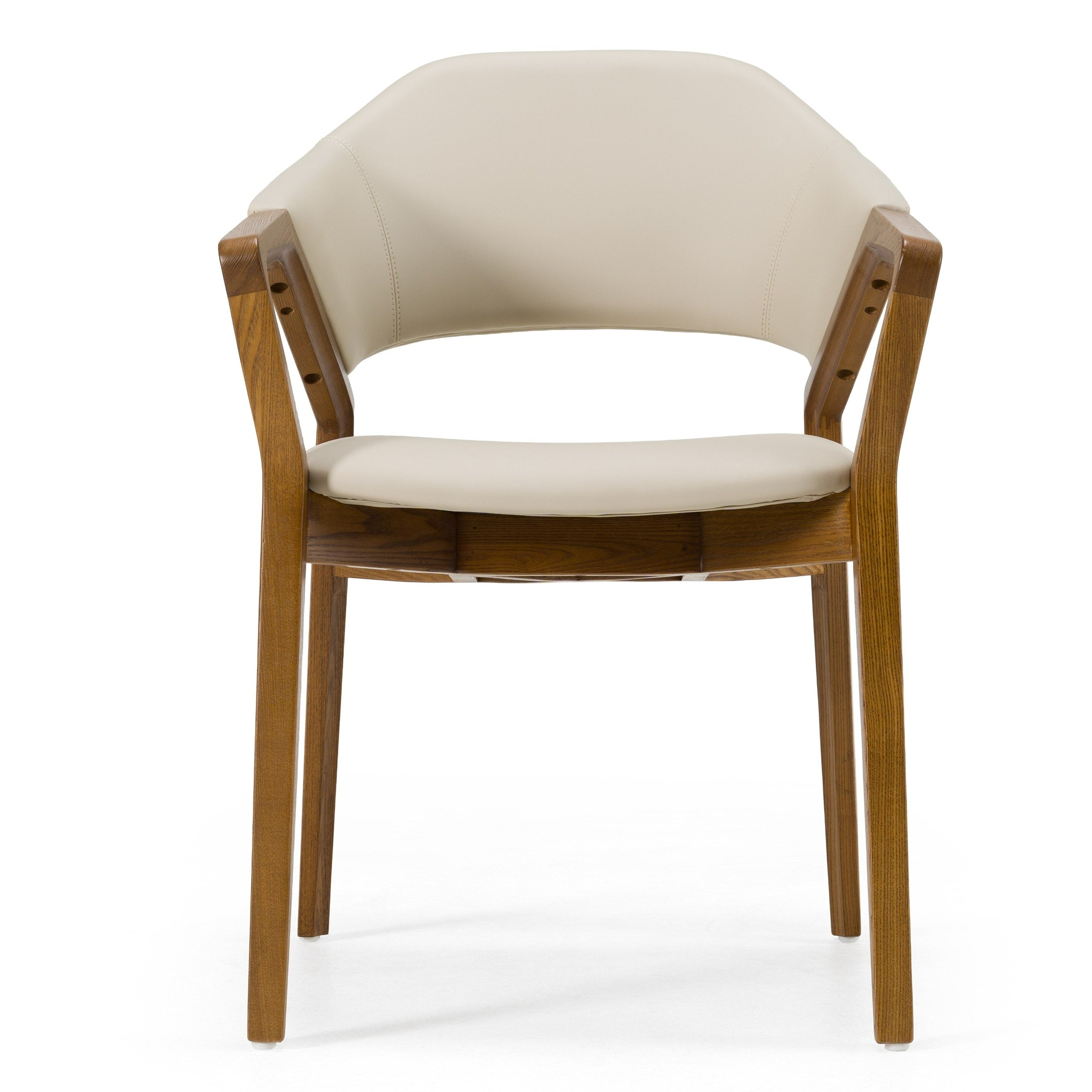 Ocasio - Mid-Century Modern Cream Vegan Leather + Walnut Dining Chair