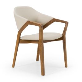 Ocasio - Mid-Century Modern Cream Vegan Leather + Walnut Dining Chair