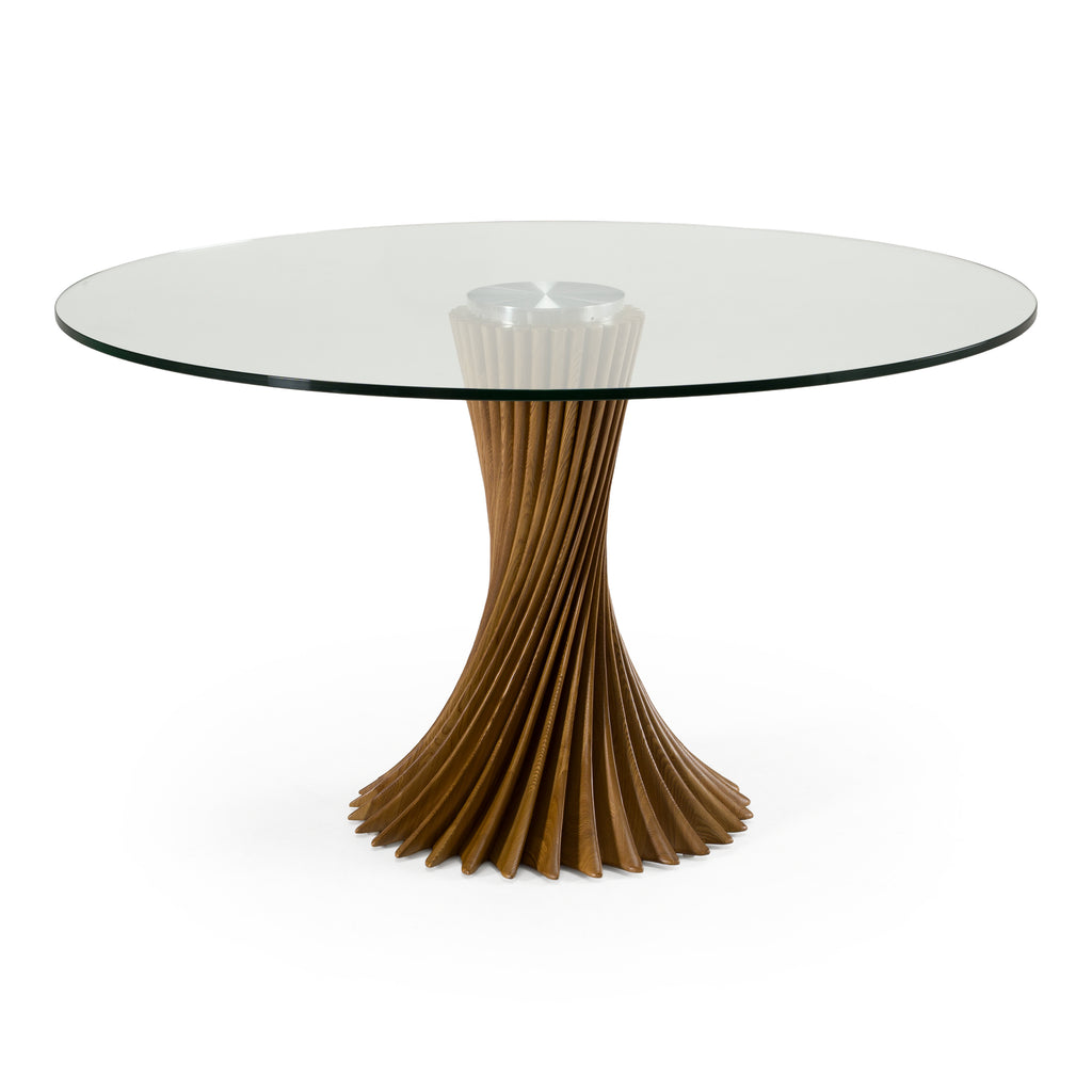 Ocasio - Modern Glass + Walnut Round Dining Table