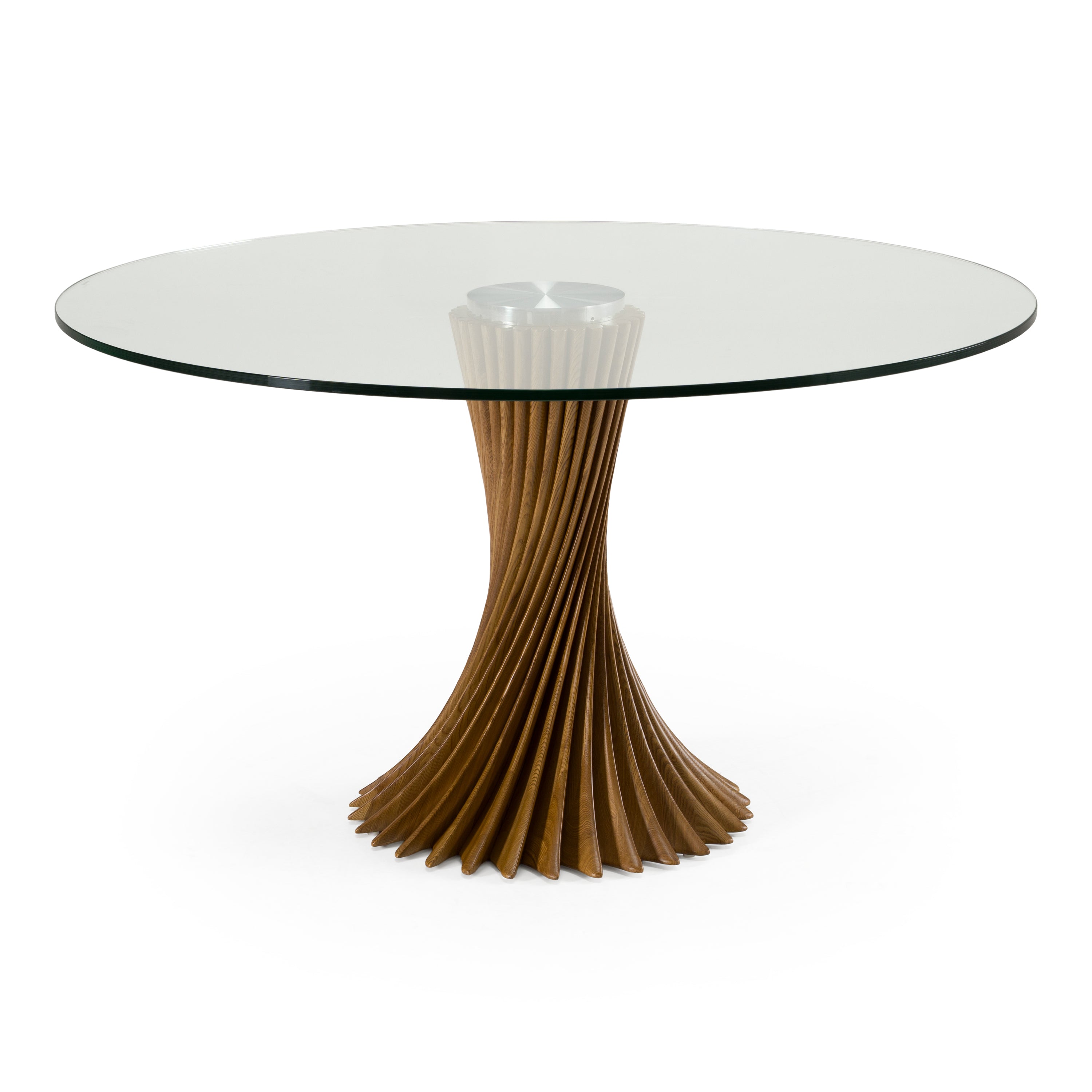 Ocasio - Modern Glass + Walnut Round Dining Table