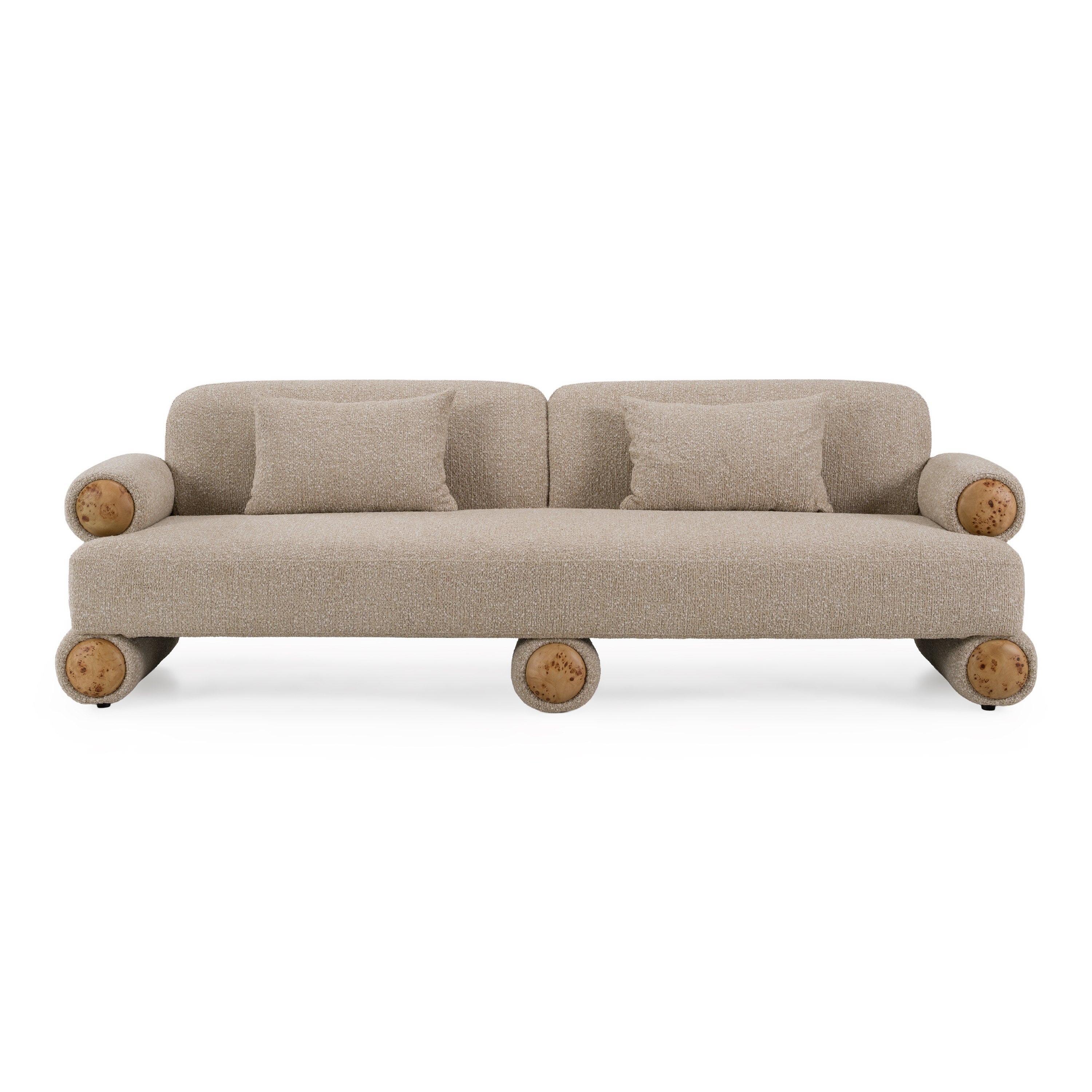 Odette - Modern Beige Fabric + White Burl Sofa