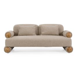 Odette - Modern Beige Fabric + White Burl Loveseat Sofa