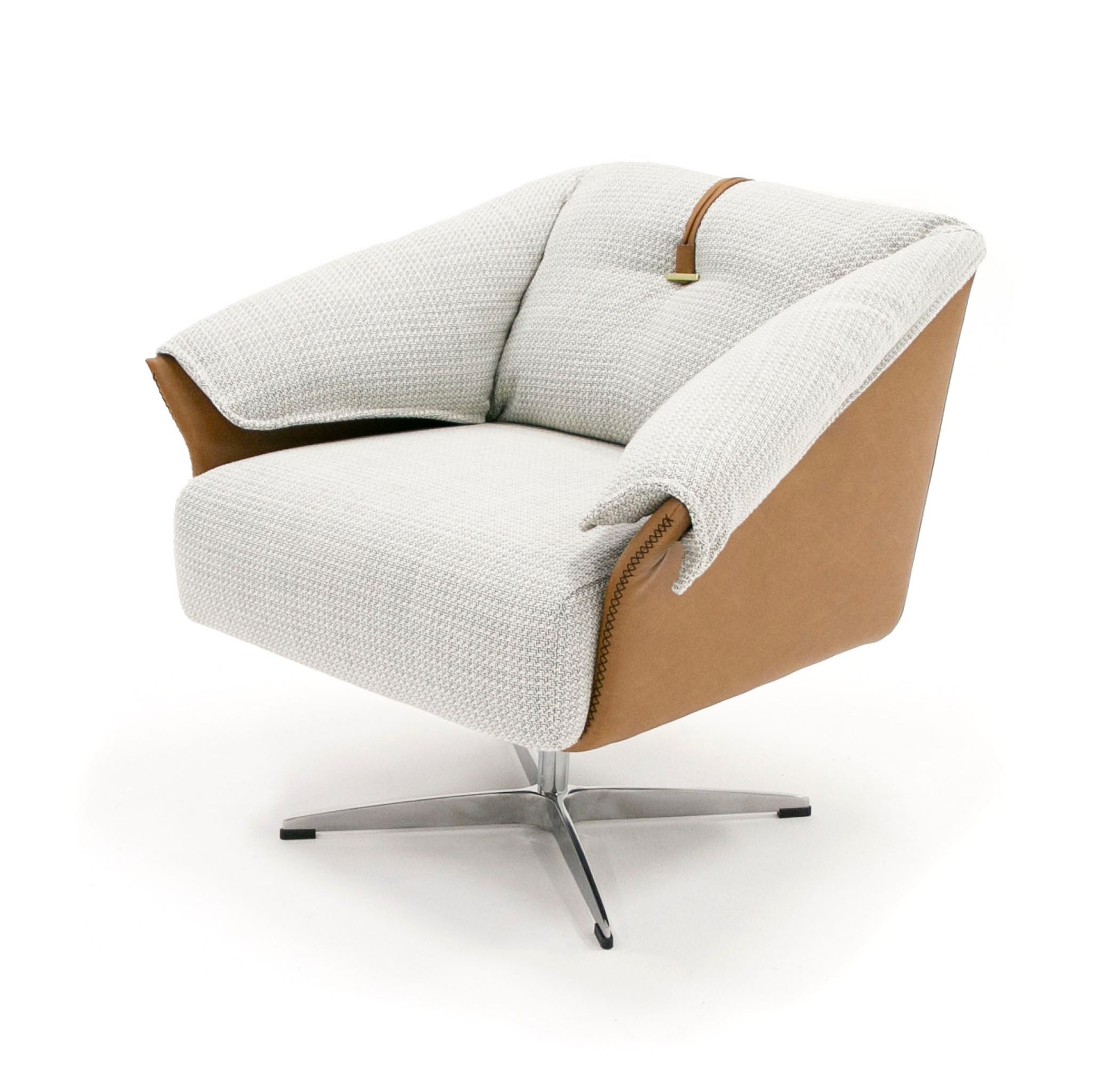 Modrest Ohio - Swivel Grey and Camel Fabric Accent Chair – Living Room View