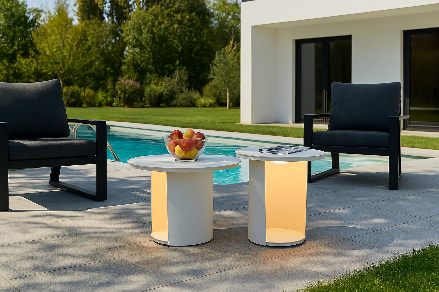 Onza - Outdoor White Medium End Table with Solar Light