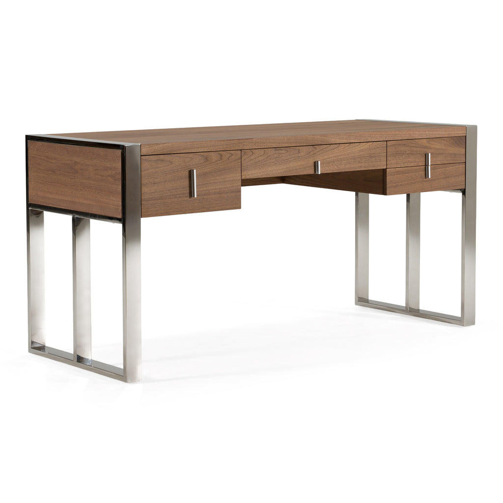 Orcutt - Modern Walnut & Stainless Steel Desk