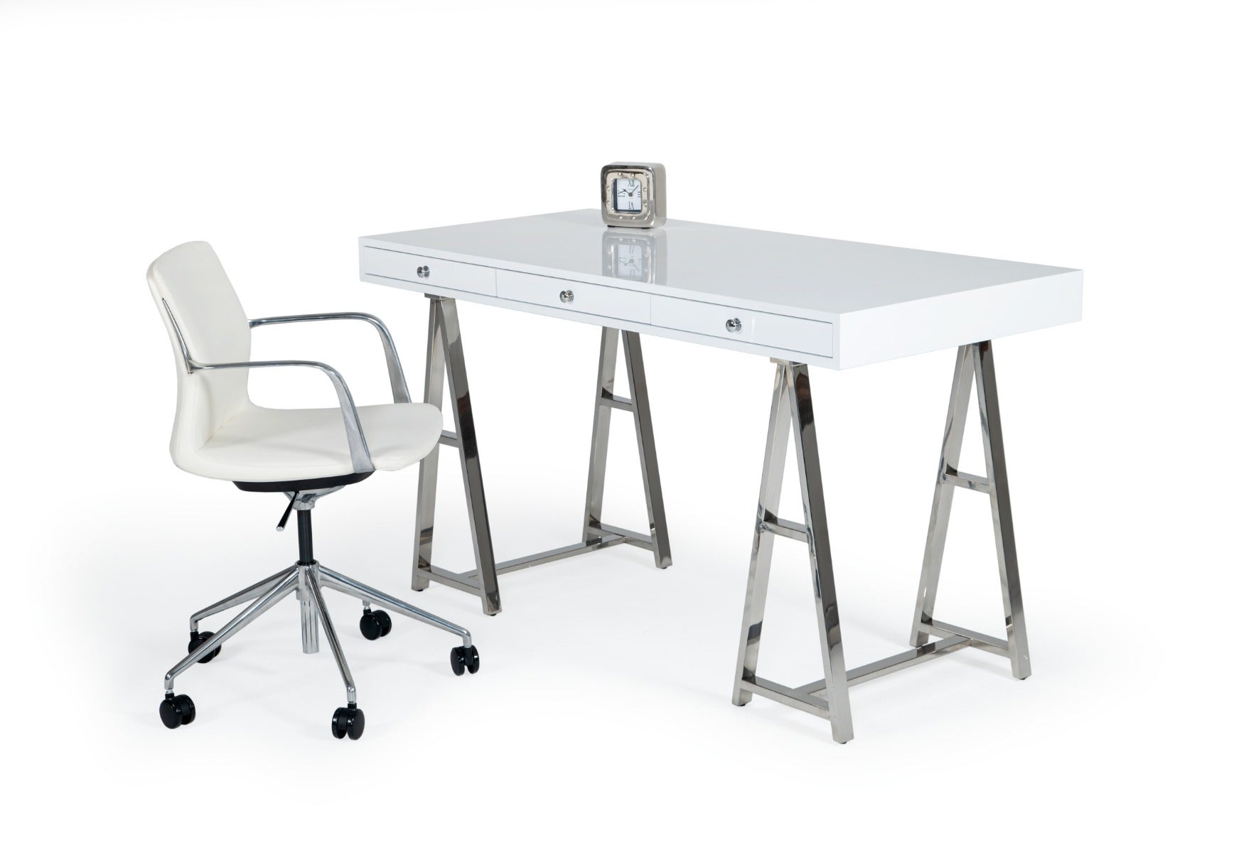 Ostrow - White + Stainless Steel Desk