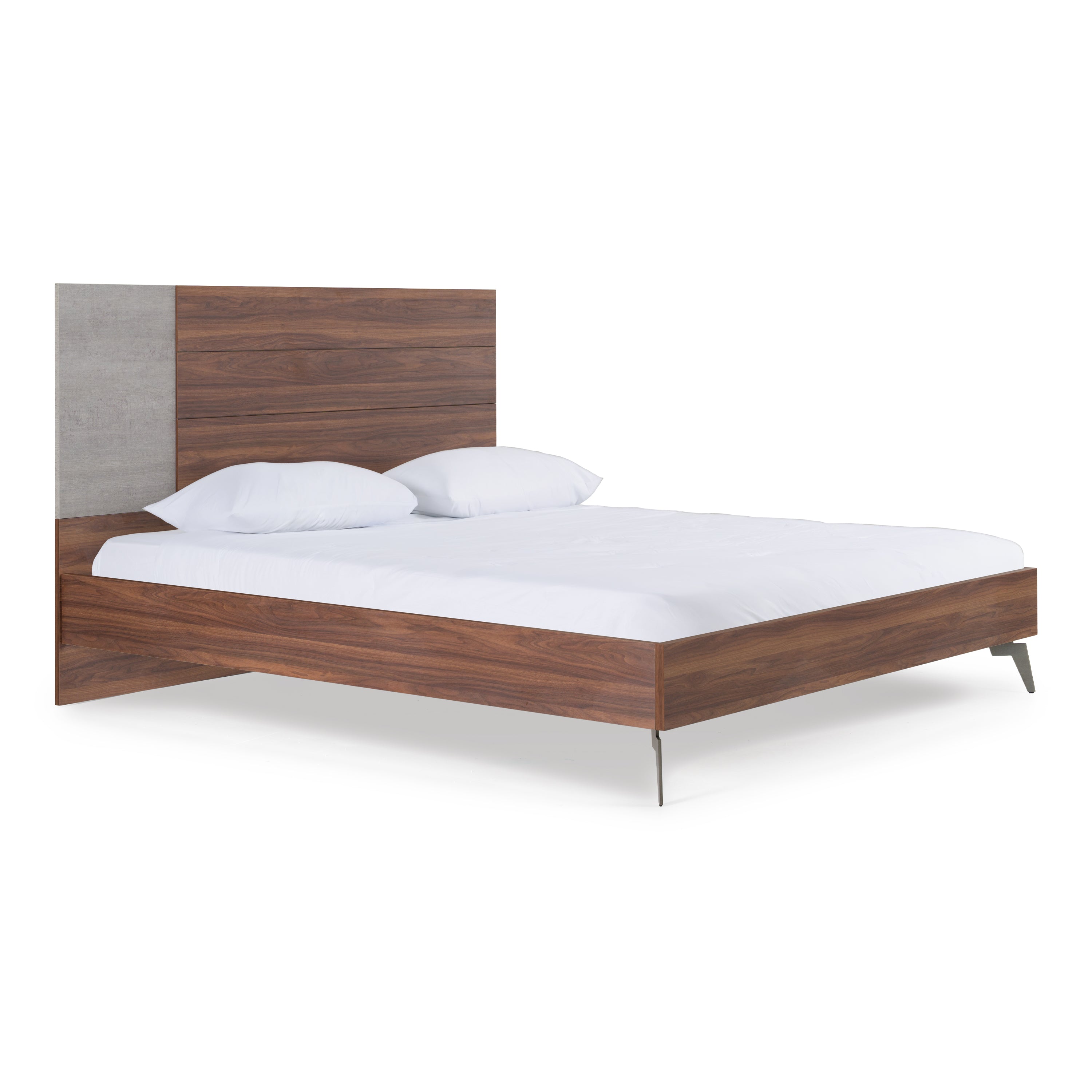 Palermo - Eastern King Modern Italian Faux Concrete & Walnut Bed - Eastern King Modern Italian Faux Concrete & Walnut Bed