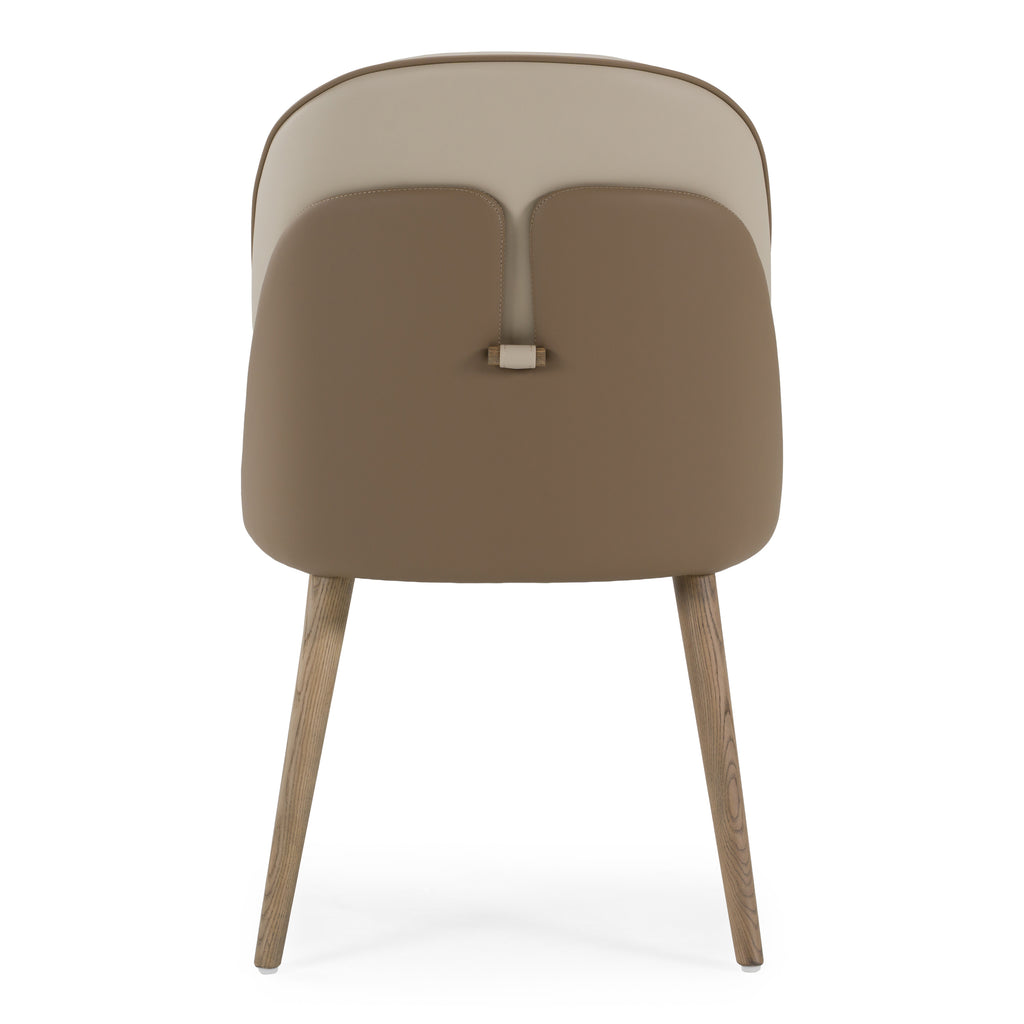 Pangea - Mid-Century Modern Cream & Taupe Vegan Leather + Buckwheat Ash Dining Chair (Set of 2)