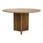 Pawnee - Modern Travertine Marble + Wood Round Dining Table