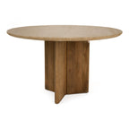 Pawnee - Modern Travertine Marble + Wood Round Dining Table