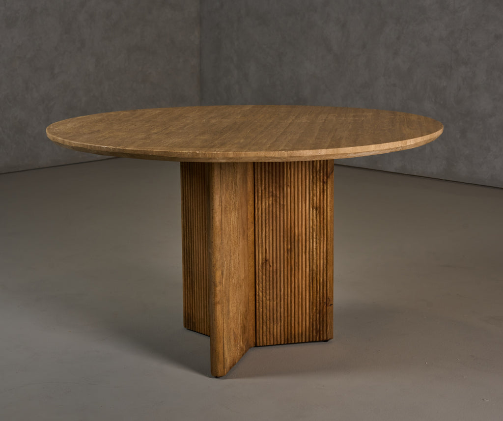 Pawnee - Modern Travertine Marble + Wood Round Dining Table