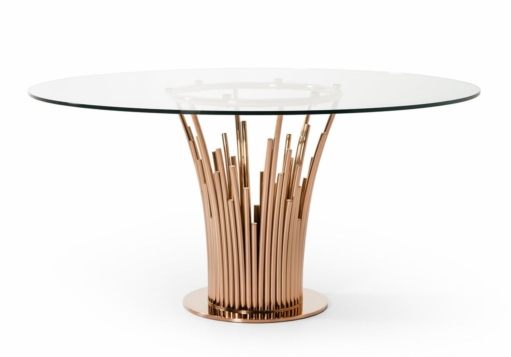 Paxton Modern Round Glass & Rosegold Dining Table