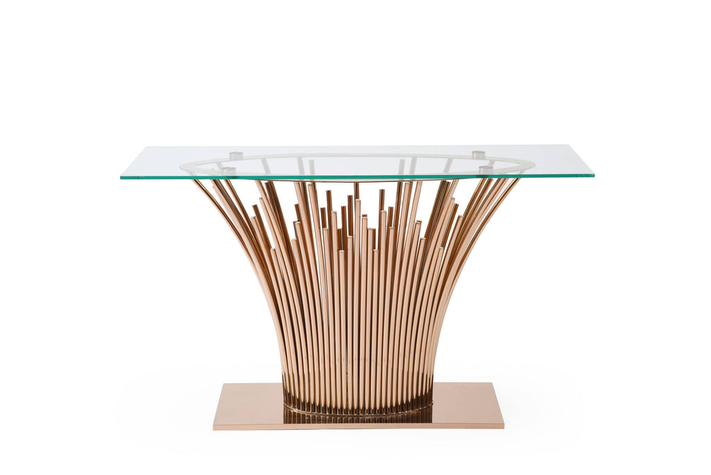 Paxton - Modern Glass + Rosegold Console Table