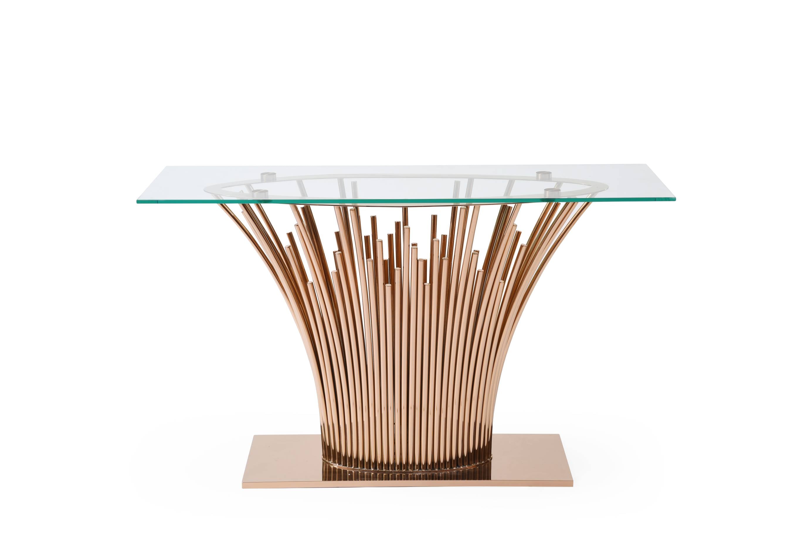 Paxton - Modern Glass + Rosegold Console Table