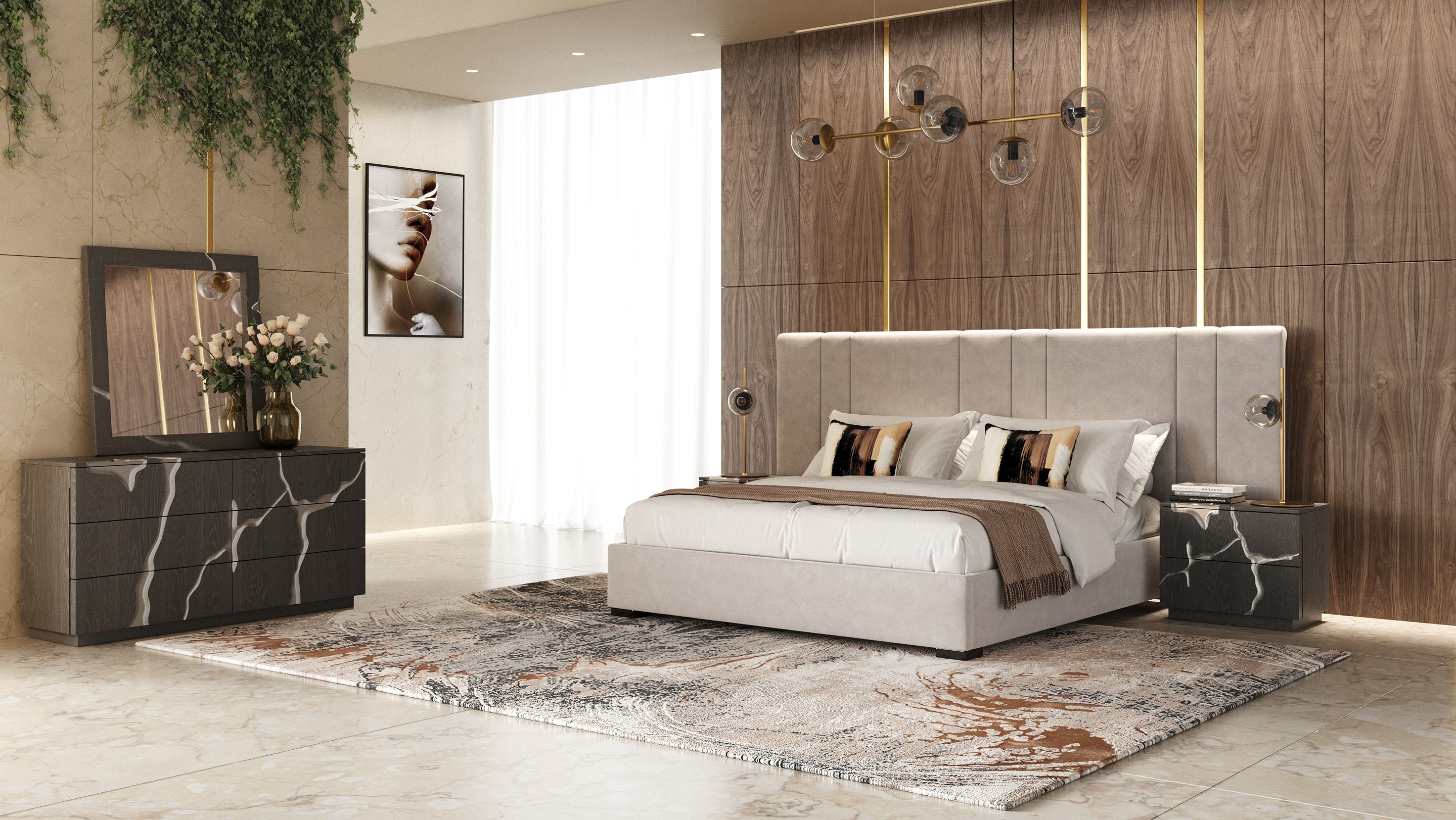 Penrose - Modern Beige Fabric Bed - Modern Beige Fabric Bed