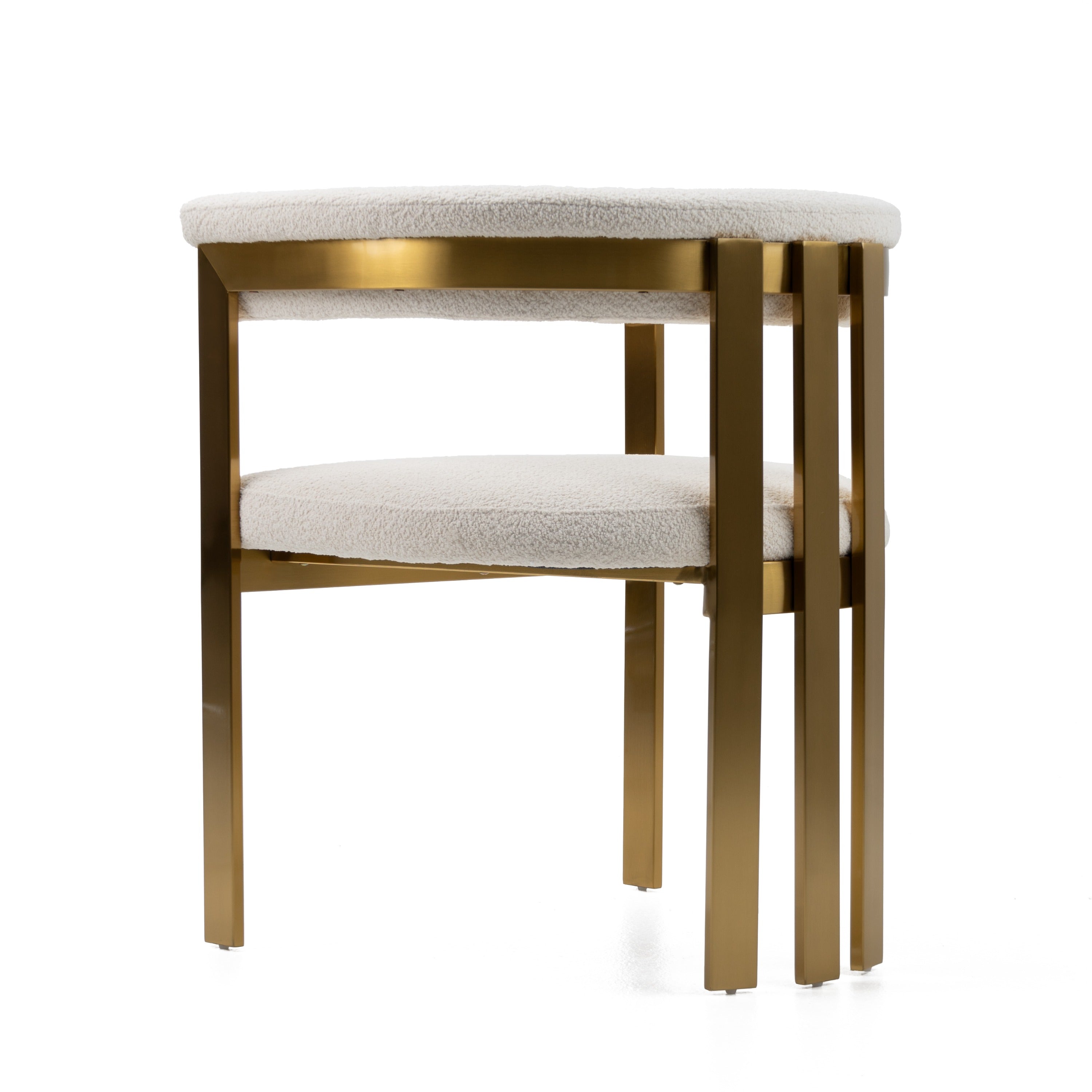 Pontiac - Modern Beige Sherpa + Gold Dining Chair