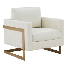 Prince - Contemporary Cream Fabric + Gold Accent Chair