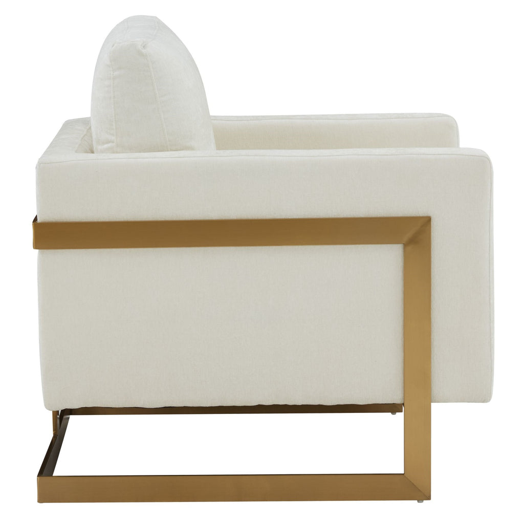 Prince - Contemporary Cream Fabric + Gold Accent Chair