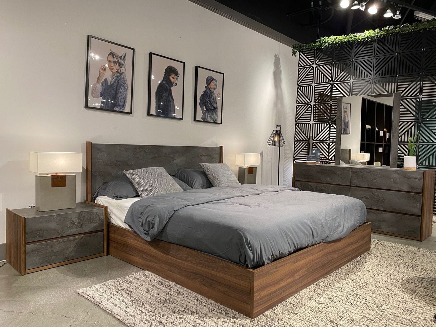 Rado - Modern Walnut & Volcanic Slate Bed - Modern Walnut & Volcanic Slate Bed - Queen