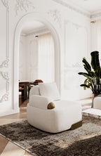 Rainier - Contemporary Off-White Fabric + Antique Brass Accent Chair