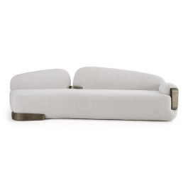 Rainier - Contemporary Off-White Fabric + Antique Brass Sofa