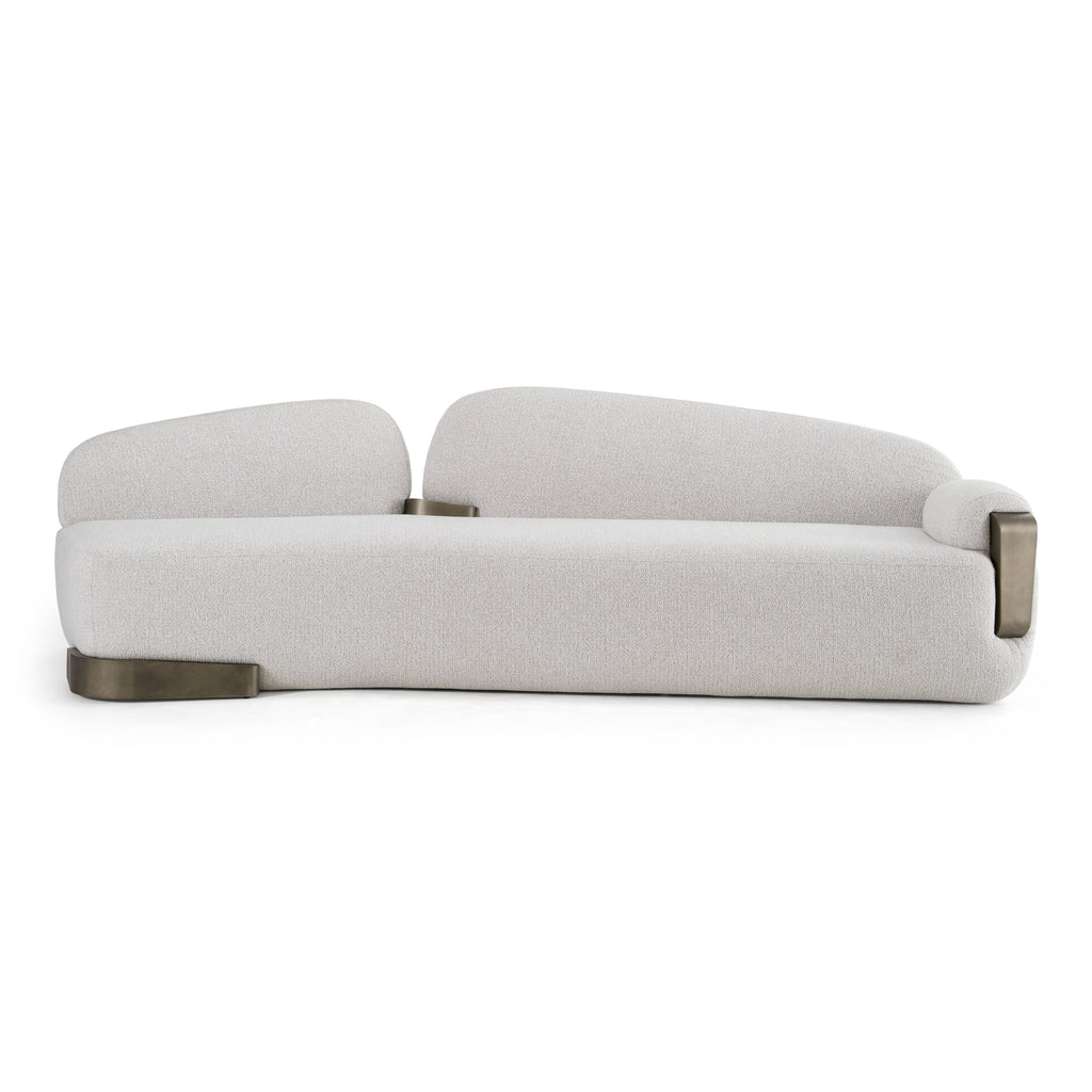 Rainier - Contemporary Off-White Fabric + Antique Brass Sofa