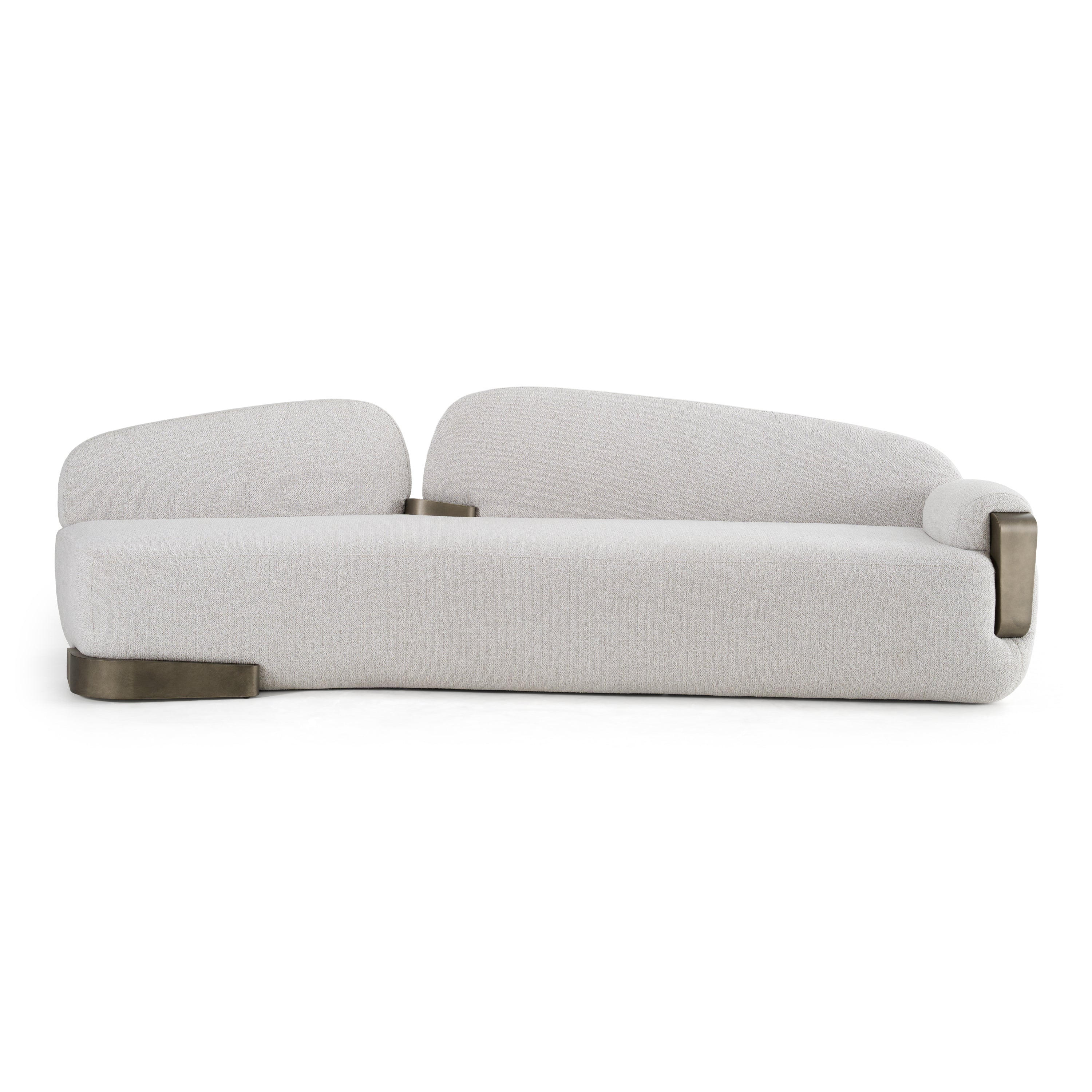 Rainier - Contemporary Off-White Fabric + Antique Brass Sofa