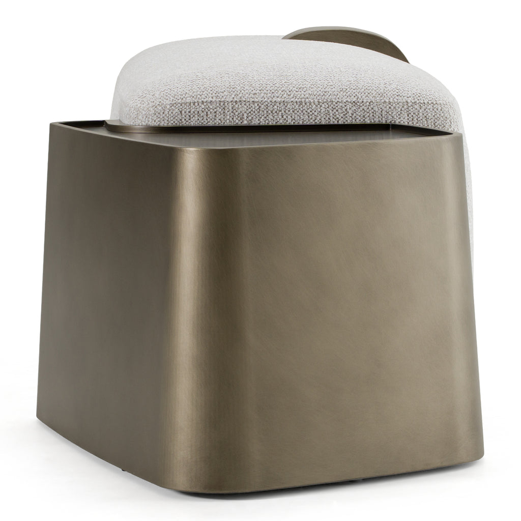Rainier - Contemporary Off-White Fabric + Antique Brass Bench with Tray Table