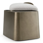Rainier - Contemporary Off-White Fabric + Antique Brass Bench with Tray Table