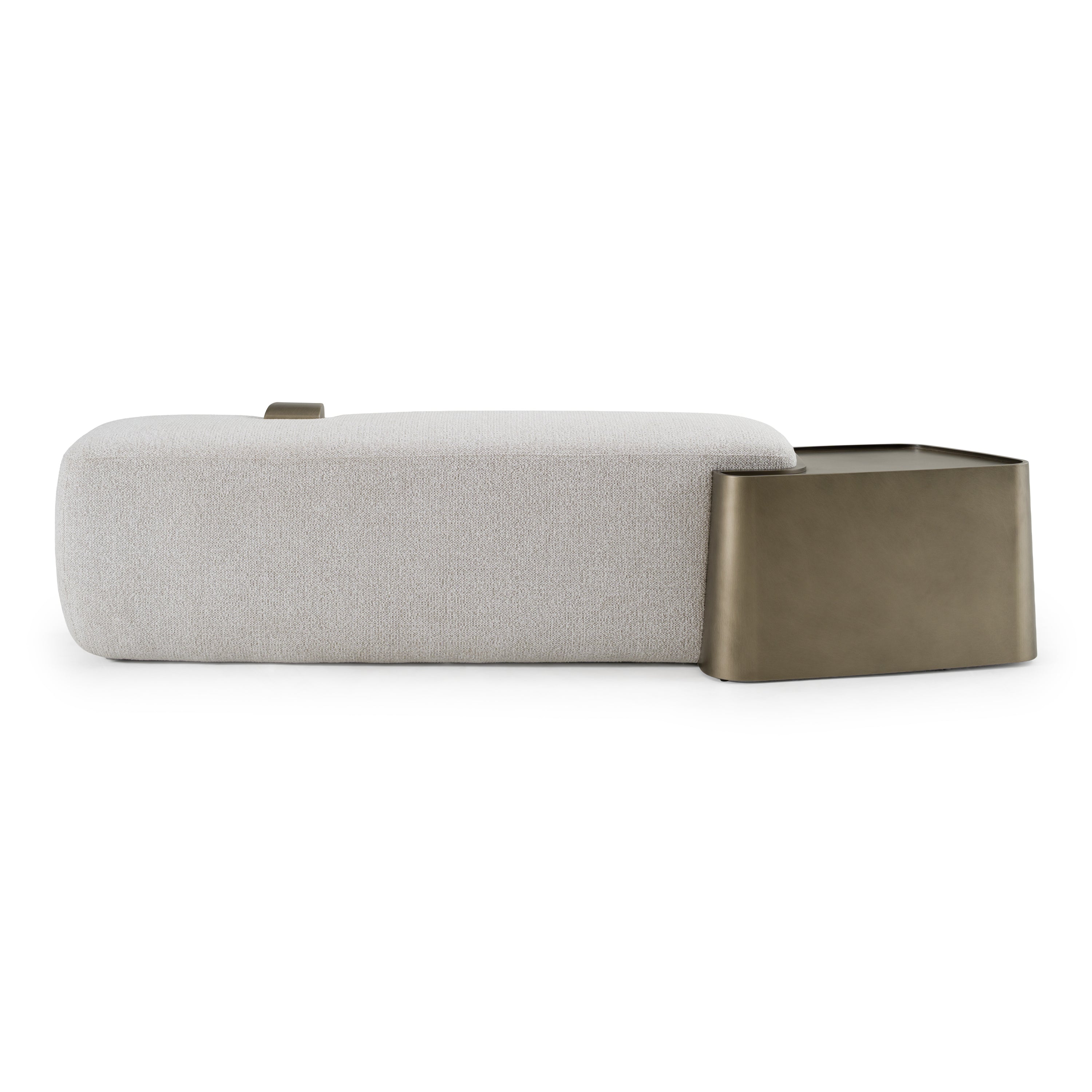 Rainier - Contemporary Off-White Fabric + Antique Brass Bench with Tray Table
