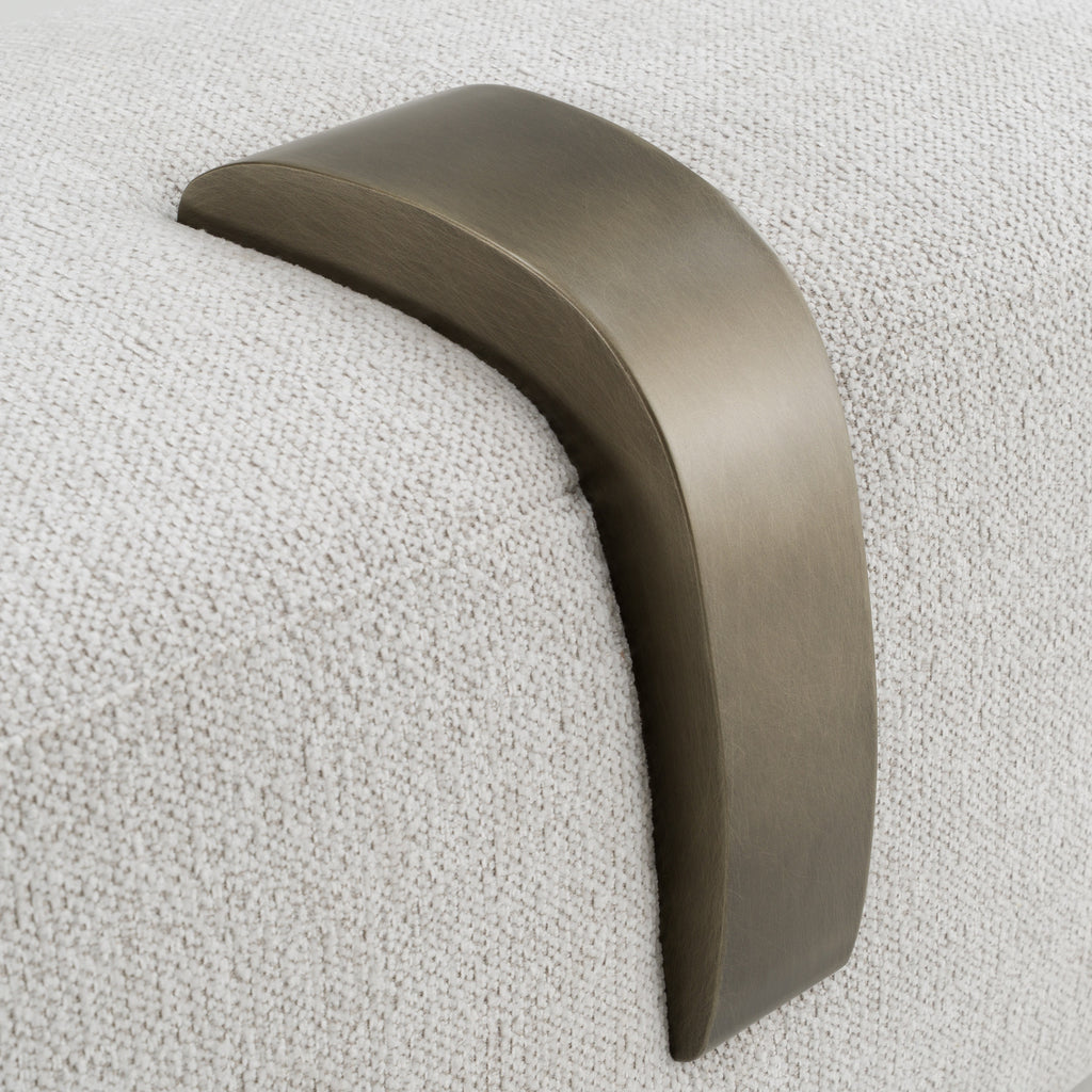 Rainier - Contemporary Off-White Fabric + Antique Brass Bench with Tray Table