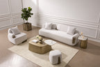 Rainier - Contemporary Off-White Fabric + Antique Brass Ottoman