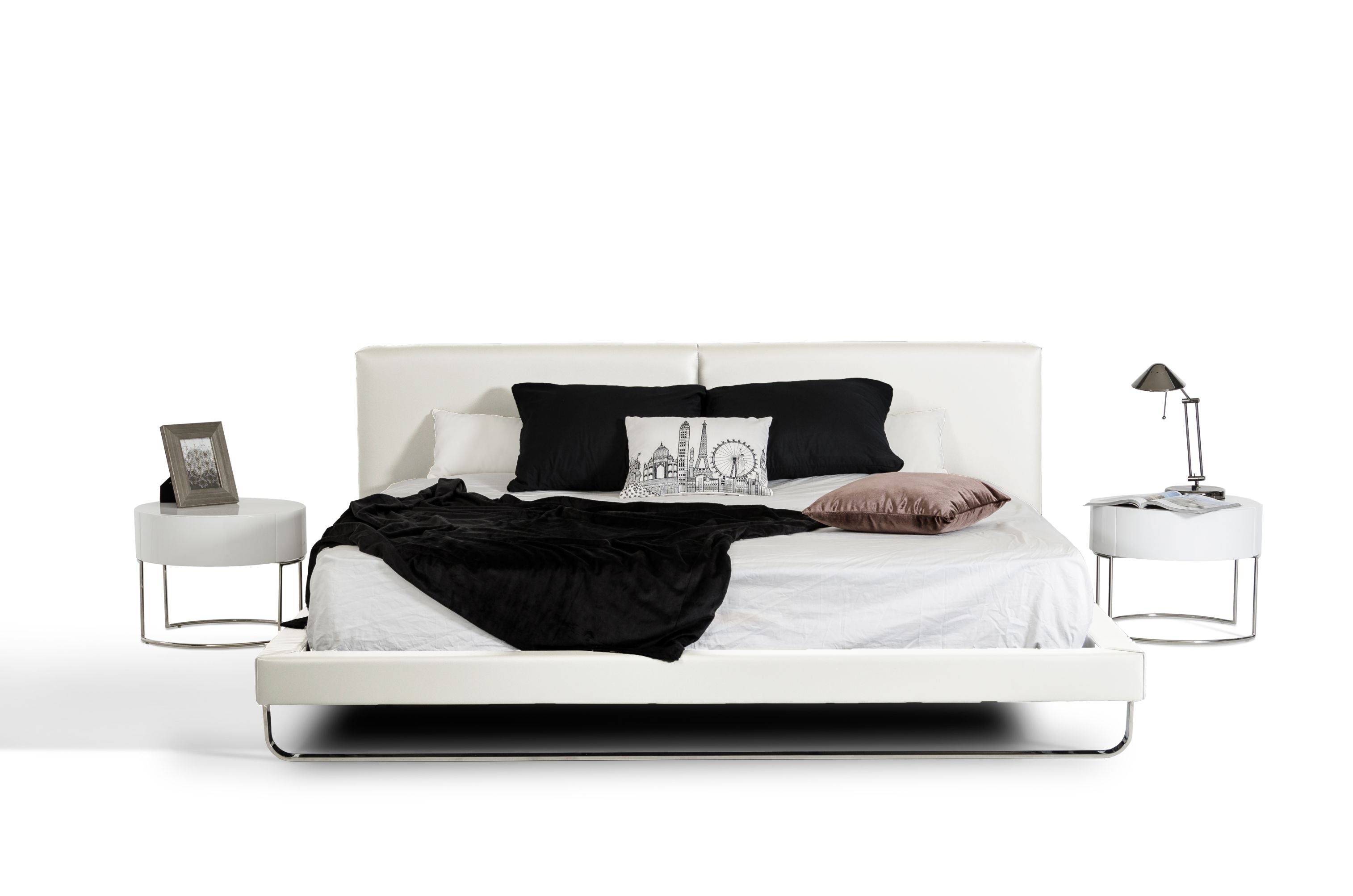 Queen Ramona Modern White Leatherette Bed