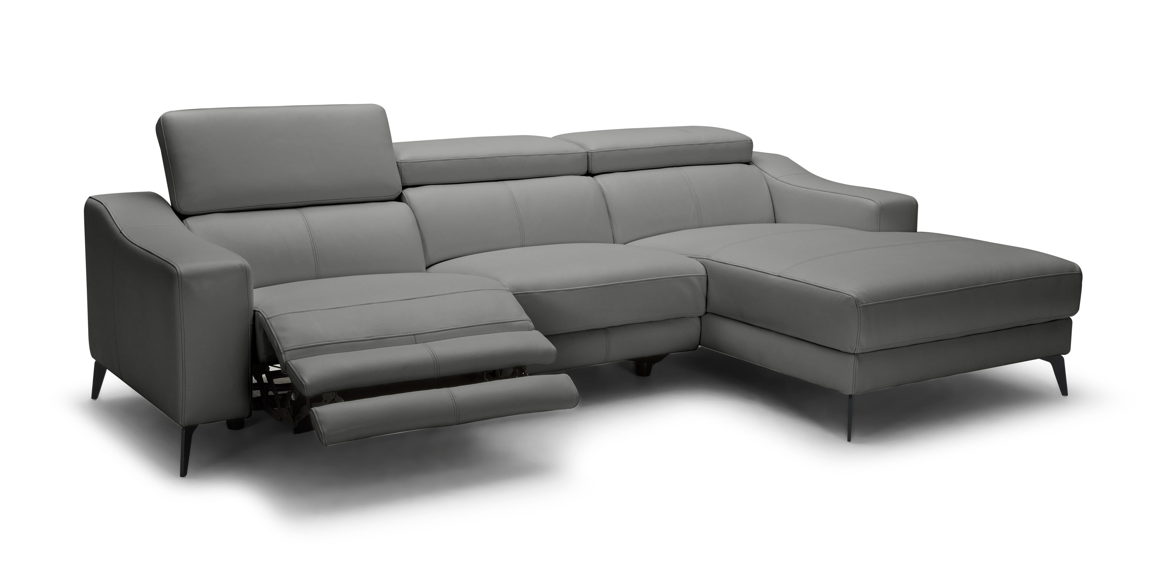 Modrest Rampart - Modern L-Shape RAF Grey Leather Sectional Sofa with 1 Recliner – Living Room View