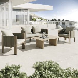 Salvora - Outdoor Beige Fabric & Grey Rope Sofa Set