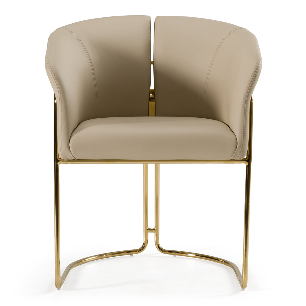 Renfew - Modern Beige Vegan Leather + Champagne Gold Dining Chair